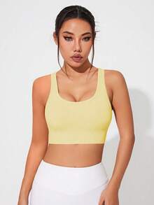 Gameset SHEIN Sport Nahtloser Damen Sport-BH mit verstellbaren Trägern - Butter Yellow - Übersicht 5