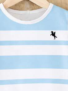 Souflis Souflis Spring And Summer 2-Piece Outfit: Toddler Boys' Casual Striped Horse Print Short Sleeve T-Shirt And Shorts Set, Comfortable Daily Wear, Suitable For Spring And Summer - Multicolor - View 6