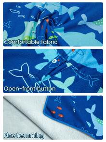 Young Boys' Sleeveless Shark Print Knit Cover-Up, Cute Blue Cartoon Design, Casual Suitable For Swimming, Beach, Pool, Summer Vacation, Holiday Kids Poncho Towel Kids Swim Suit Cover Up Kids Clothing Sun Protection Kids Swim Cover Up Kids Beach Cover Up Kids Beach Towels - Blue - View 5