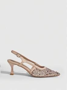 CUCCOO SZL Sapatos femininos novos com bico fino e salto agulha, elegantes, delicados e românticos. Sapatos de salto alto femininos, com tira no calcanhar, ideais para chá da tarde, encontros, festas, trabalho e ocasiões formais. Versáteis e básicos. - Damasco - Ver 2