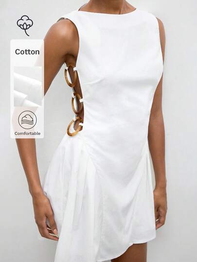 Maija Side Slit Design Women's Short Casual Dress, Spring/Summer, Summer Dress, Summer Dresses For Women, Summer Outfits, Summer Outfits For Women, Party Dresses For Women, Elegant Party Dresses , Wedding Party Dress , Wedding Guest Dress, Bridesmaid Dress, Weddings & Events, Graduation Dress Women, Elegant Ceremony Dresses , Elegant Ceremony Dresses, Summer Holiday Outfits , Vacation Dresses, Beach Vacation Outfits For Women, Casual Dresses , Casual Outfit For Women, White Dress Chain Dress Cotton Dress Casual White Dress Curve Dress