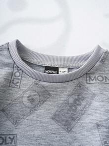 MONOPOLY X SHEIN Set 2pcs Baju dan Celana Pendek Kasual Bayi Laki-laki Motif Monopoli Kerah Bulat - Grey - View 3