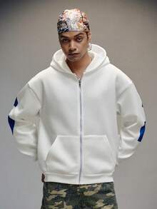 Hình in chữ "PAVTROS" màu xanh dương cỡ lớn ở phía sau áo hoodie tạo thêm điểm nhấn sang trọng cho chiếc áo hoodie nam, thích hợp cho Ngày Valentine, mùa xuân hè, làm quà tặng cho bạn trai, phong cách đường phố cổ điển, dự tiệc, Ngày Thánh Patrick, đi chơi, phong cách Y2K. - trắng - Xem 3