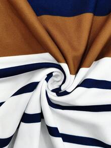 Resyla 女士休闲撞色条纹圆领短袖T恤，夏季 - 彩色 - 查看 4