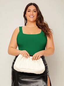 EMERY ROSE Camiseta de tirantes de verano de talla grande con cuello cuadrado y ajustada de unicolor - Verde - Ver 5