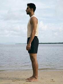 Manfinity Homme 男士休闲太阳印花无袖背心，夏季 - 卡其色 - 查看 4