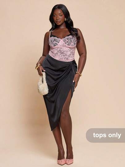 SHEIN BAE Plus Size Women's Pink Lace Patchwork Camisole Top, Sexy Music Festival,Summer,Spring Outfit Women,Easter Outfit Women,Party,Top For Wedding Guest,Bridesmaid Top,Elegant,Graduation,Casual Outfit ,Vacation Outfits Women,Summer Holiday Outfits,Y2k,Office Attire For Women,Festival,St Patrick's Day,Going Out,Beach,Dresses For Women Plus Size,Curve,Plus Size,Pink  Top,Elegant,Sexy