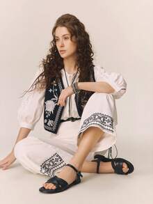 Styleloop 女士、搭扣、装饰、平底凉鞋、波西米亚风格、度假氛围、夏季服饰、旅行必备 - 黑色 - 查看 7