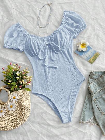 Soleia Spring/Summer New Casual Vacation Western Beach Wedding Guest Attire Graduation Brunch St. Patrick's Day Spring Break Easter Music Festival Elegant Boho Tropical Chic Knit Texture Petal Sleeve Ruffle Hem Valentine's Day Romper For Women
