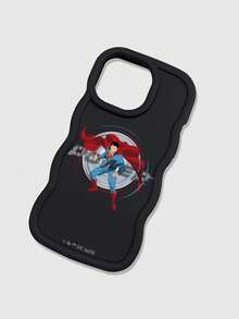 SUPERMAN X SHEIN 超人哑光磨砂黑波浪纹硅胶手机壳，镜头保护防震套，DC漫画英雄日常礼物配件，兼容iPhone和Galaxy手机，兼容iPhone 16/iPhone 17/iPhone 17 Pro Max/iPhone 12 Pro，兼容iPhone 17 Pro手机壳，手机配件，Galaxy S25 Ultra手机壳，可爱手机壳，Galaxy S24 Ultra手机壳，快速发货 - 黑色 - 查看 5