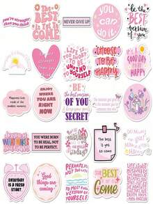 50Pcs/Pack Pink Inspirational English Quotes Graffiti Stickers, Waterproof Self-Adhesive DIY Decorative Decals For Luggage, Phone Cases, Notebooks, Helmets, Skateboards, Strong Adhesion, Perfect For Festivals & Birthdays - multicolor - View 5