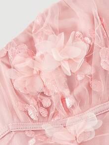 SHEIN MOD Vestido mini de fiesta rosa con pliegues y diseño floral 3D - Rosa - Ver 7