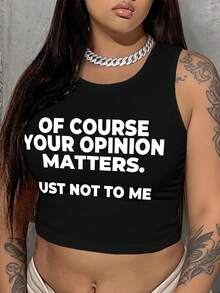 EMERY ROSE Plus Size Women's Slogan Print Casual Tank Top 'OF COURSE YOUR OPINION MATTERS JUST NOT TO ME' - Black - View 1
