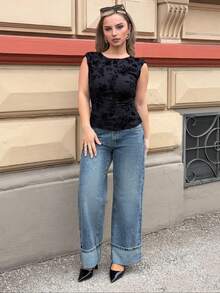 Jeta Ari Women's Jeans Retro Gray Blue Straight Leg Ninth Pants Turn-Down Cuffs Casual And Versatile, Going Out,Autumn Outfits For Women - Light Wash - View 1