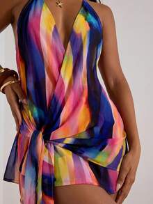 Opulessa 女士扎染印花扭腰性感吊带迷你连衣裙 - 彩色 - 查看 6