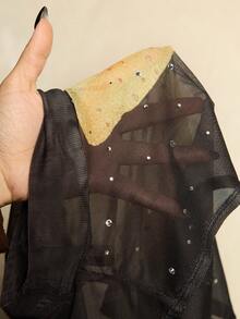 ROMWE Island Babe High Neck Sheer Mesh Lily Print Fitted Cropped Top For Women - Black - View 7