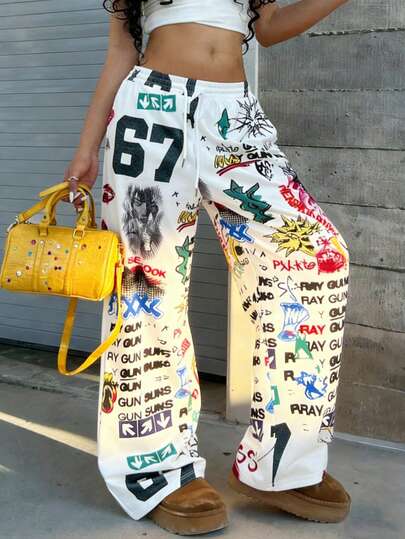 Rovax 女士休闲街头字母印花宽松运动裤