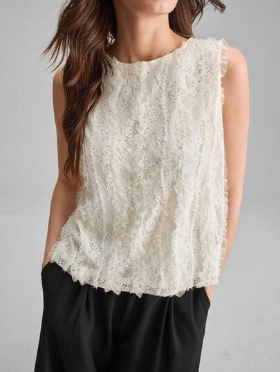 Ontre Women's Soft, Comfortable, Skin-Friendly Crocheted Lace Fabric Fitted Round Neck Sleeveless H-Line Tank Top, Modern Urban Romantic Fashion, High Sense Of Elegance, Cruise Wear, Wedding Guest Attire, Business Casual, Low-Key Retro Middle Eastern Style Essential, Campus Style Back To School, Wedding Series Design Women Tank Top High-End, Elegant, Old-Fashioned Cruise Attire For Wedding Guests Beach Clothing, All Season Ins Celebrity Same Style Vacation Style, Exotic Atmosphere, Country Concert