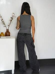 SAYEHFBABY Women's Solid Color Ribbed Knit Tight-Fitting Seamless Camisole - Dark Grey - View 2