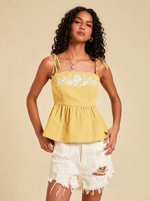 Travachic 夏季休闲刺绣腰带，适合狂欢节、春假、夏季、情人节、海滩、休闲度假、外出等场合，鼠尾草绿上衣 - 黃色 - 查看 5