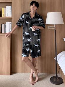 DAZY Men's Short Sleeve Shirt And Shorts Pajama Set, Summer - Multicolor - View 3