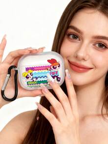 THE POWERPUFF GIRLS X SHEIN Ốp bảo vệ tai nghe trong suốt hình Powerpuff Girls (Tặng kèm móc khóa), Phụ kiện hoạt hình anime dễ thương, Phù hợp với tai nghe không dây 1/2/Pro/Pro 3, Giao hàng nhanh - Trong sáng - Xem 5