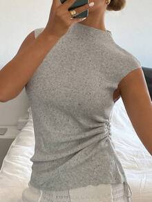 DAZY Fitted Floral Sheer Hooded Lightweight Knit Sweater For Women, Summer - Grey - View 5