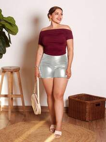 Lupita Cardoza 素色褶邊PU皮革短褲 - 銀色 - 查看 1