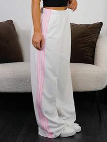 SAYEHFBABY 女式白色针织阔腿休闲运动裤 - 白色 - 查看 4