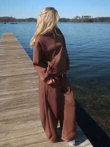 Sydney Algeri 女士秋冬保暖连帽衫和宽松运动裤套装 - 棕色 - 查看 5