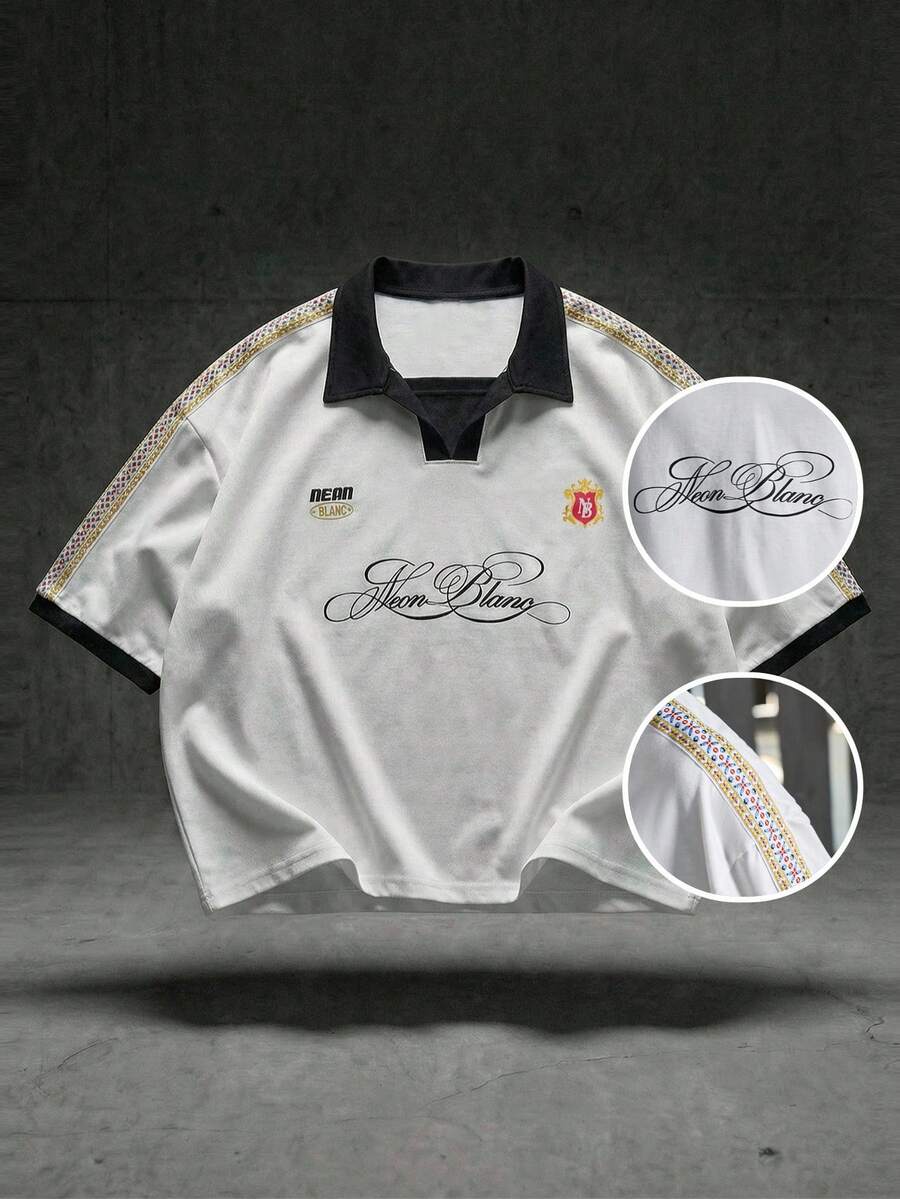 NEON BLANC Áo thun nam tay ngắn dáng rộng, màu trắng, in kỹ thuật số.