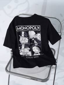 MONOPOLY X SHEIN Tween Boy MONOPOLY Round Neck Short Sleeve Casual Loose Versatile T-Shirt - Black - View 1