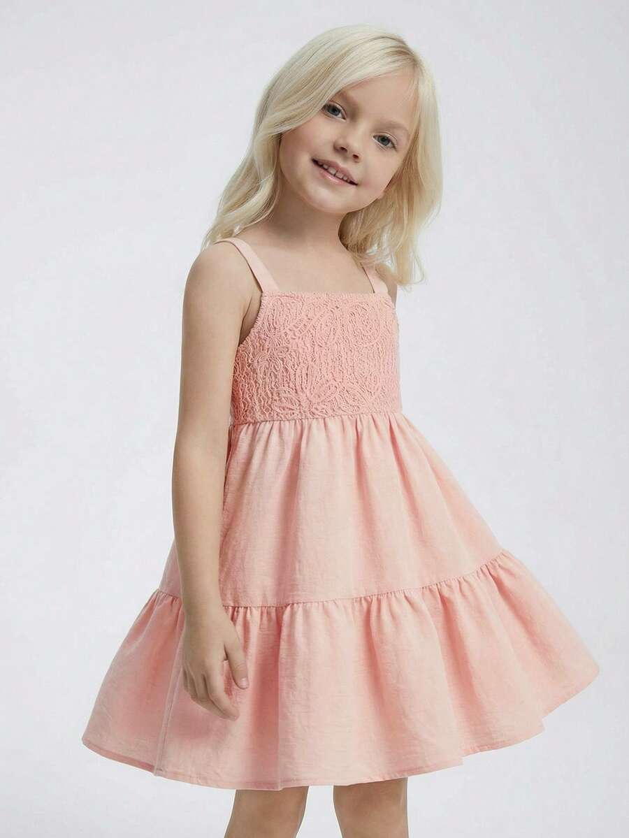 Maija Kids 1 chiếc đầm hai dây thêu hoa thanh lịch, kiểu dáng thường ngày cho bé gái, thích hợp mặc đi học, dã ngoại, họp mặt, lễ hội, tiệc tùng, mùa xuân/hè. - Hồng - Xem 1