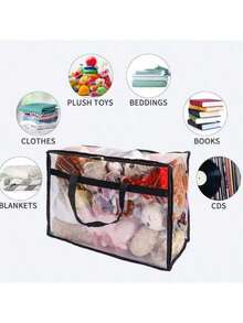 Conjunto de 1/4 Sacos de armazenamento plásticos transparentes extragrandes de 40L com zíper e alças reforçadas, ideais para guardar roupas, roupas de cama e materiais de mudança. - Multicolorido - Ver 3