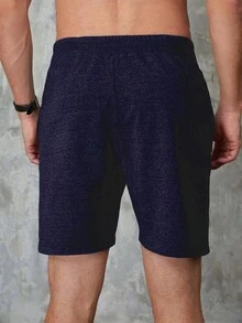 RueChic Men Drawstring Waist Shorts - Blue - View 2