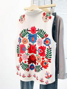 GlowEve CURVE Damen Große Größen Boho Blumen Muster Ärmellos Bluse, Sommer Kragen Einreihig Locker Urlaubs Bluse - Verschiedenfarbig - Übersicht 2
