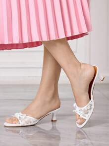 Sleekvia Summer New Belt Wear High-Heeled Women's Slippers - White - View 2