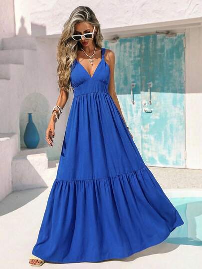 Vivid Eden Damen einfarbiges plissiertes elegantes Taillenmidi-Kleid, geeignet für Partys und Anlässe