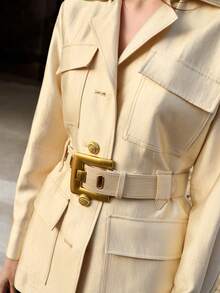 MOTF PREMIUM WOMEN'S WIDE SHOULDER CINCHED WAIST FLAP POCKET BELTED JACKET - Coffee Brown - View 2