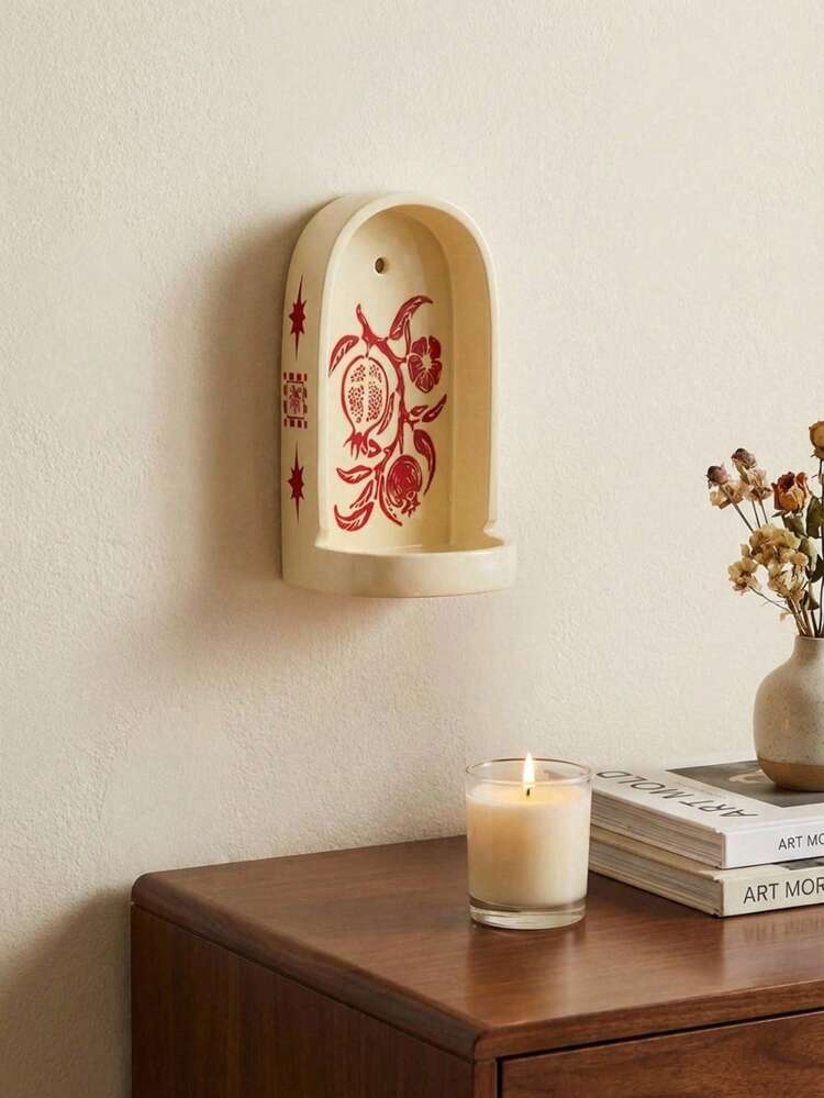 Cirelle Bohemian Ceramic Wall Pocket – Handcrafted Niche With Floral Motif, Decorative Shelf For Candles, Jewelry & Dried Flowers, Room Accent - Multicolor - View 10