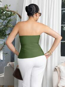 Melissa Matos Women's Solid Color Ruched Bandeau Top For Vacation - Olive Green - View 2