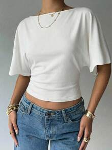 Aloruh Women's Casual Elegant Versatile T-Shirt / White T-Shirt / Loose Top Tight Bottom T-Shirt / Summer Top / Classic T-Shirt - White - View 5