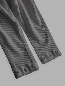 SHEIN Tall CURVE 加大码女士黑白两件套拉链高领连体衣套装，休闲长袖 - 灰色 - 查看 9