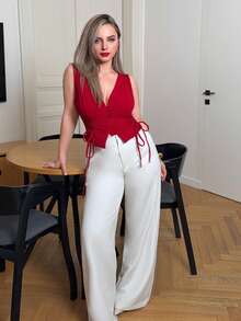 Jeta Ari Women'S Red Criss-Cross Strap Button Down Tank Top For Summer,Valentine Outfits,Valentine Outfits - Red - View 6