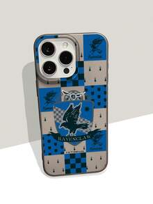 HARRY POTTER X SHEIN 1pc Harry Potter Ravenclaw House Crest Checkered Phone Case, Blue & Grey TPU Protective Cover, Shockproof & Anti-Scratch, Wizarding World Style, Compatible With IPhone 11/12/12 Mini/13/14/15/16/16 Plus/17/17 Pro/17 Pro Max & Samsung Galaxy S24 Ultra/S25 Ultra/A06/A17, Gift For Harry Potter Fans, Birthday, Back To School, Phone Accessories, Quick Ship - Black - View 3
