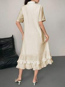 DAZY Women's Elegant Ruffled Collar Loose Mid-Length Dress Sundress Summer - Apricot - View 2