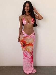 Bonvoyette Conjunto de bikini retro casual de 3 piezas para vacaciones en la playa, compuesto por top, falda larga y shorts plisados, ideal para vacaciones, fiestas en la playa, festivales de música y talla grande. Conjunto de 2 piezas con top y falda maxi para vacaciones, fiestas en la playa, cruceros y talla grande. Conjunto de 2 piezas con top y falda corta para vacaciones, fiestas en la playa, cruceros y talla grande. - Multicolor - Ver 3