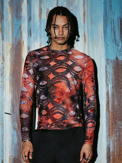 PAVTROS Áo thun dài tay thời trang, ôm sát, họa tiết hình học tiên phong, màu nhuộm chuyển sắc, vải jacquard 3D, màu sắc rực rỡ, tạo ấn tượng thị giác, các yếu tố nghệ thuật trừu tượng, hiện đại và nghệ thuật, phong cách đường phố, thể hiện cá tính riêng, phù hợp cho các tín đồ thời trang đường phố, rapper, người có ảnh hưởng trên mạng xã hội, nhạc sĩ, nghệ sĩ, lễ hội âm nhạc, tiệc thời trang, quà tặng ngày lễ, quà tặng bạn trai.