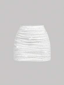 SHEIN MOD 女士两件套亮面褶皱半身裙，时尚派对装扮 - 黑與白 - 查看 7