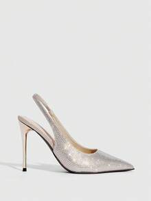 CUCCOO SZL 春秋新款金色钻石尖头镀金细跟时尚派对性感前卫优雅女士高跟鞋 - 金色 - 查看 3